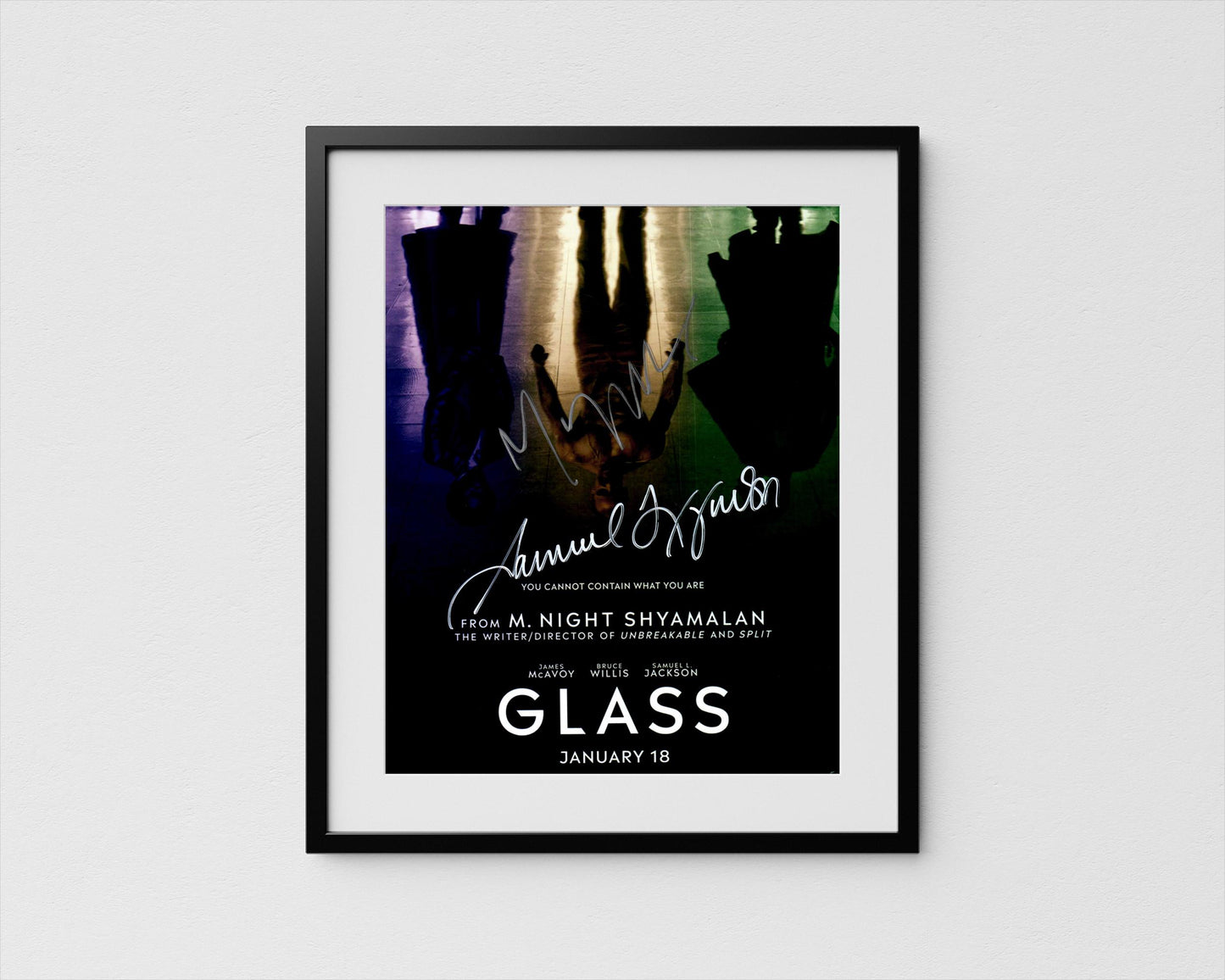 M. Night Shyamalan + Samuel L. Jackson Autograph Glass Signed Poster Authentic Signature with COA
