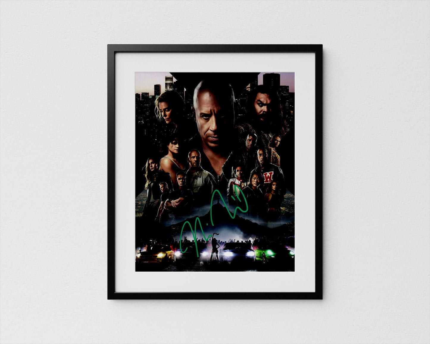 The image is a framed poster featuring a collage of various characters from a movie or television show, with a dark and moody atmosphere.