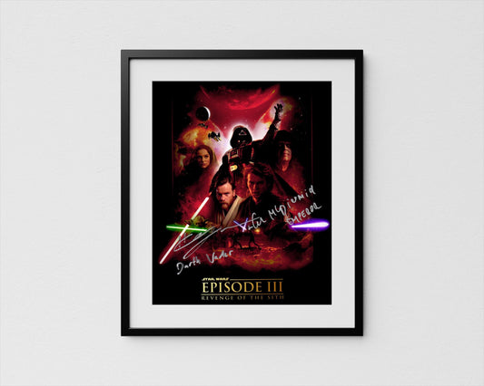 Darth Vader and Emperor Autograph Star Wars Signed Poster Hayden Christensen and Ian McDiarmid Authentic Signature with COA