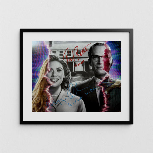 Scarlet Witch + Vision Autograph Signed Elizabeth Olsen Paul Bettany Poster WandaVision Authentic Signature with COA