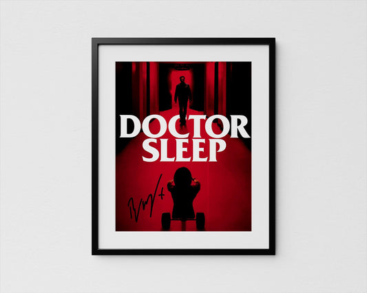 The image is a framed poster with a red background and the text &quot;DOCTOR SLEEP&quot; prominently displayed.