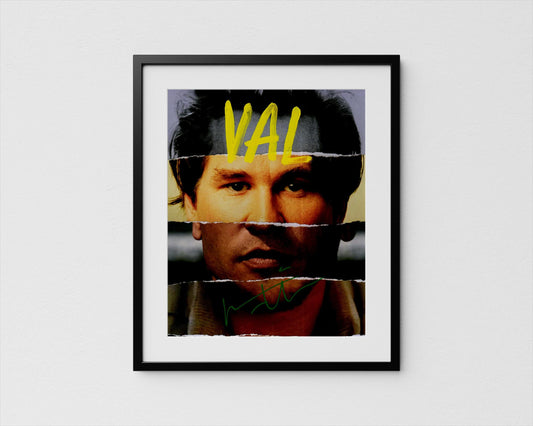 The image is a framed poster featuring a close-up of a man&#39;s face with the name &quot;VAL&quot; prominently displayed above it.