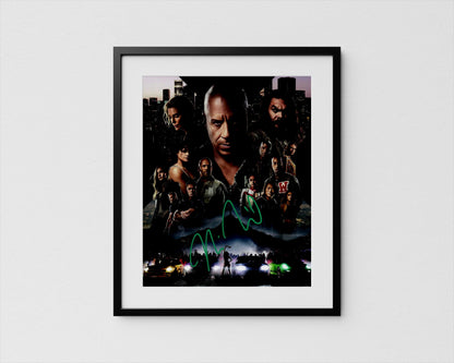 The image is a framed poster featuring a collage of various characters from a movie or television show, with a dark and moody atmosphere.